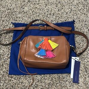 Rebecca Minkoff Tan Crossbody Bag with Multicolor Tassels